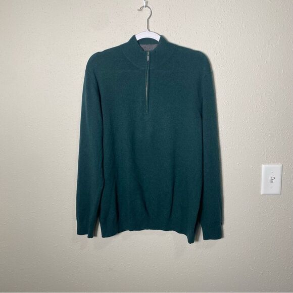 J Hilburn 100% Cashmere Zip Mock Neck Sweater In Green Men's Size Large - Picture 13 of 14